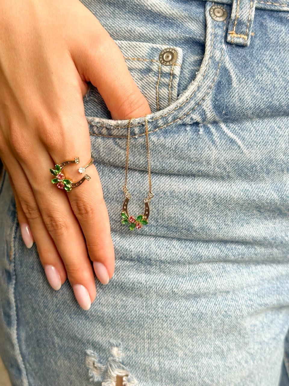 Anel Ferradura Floral